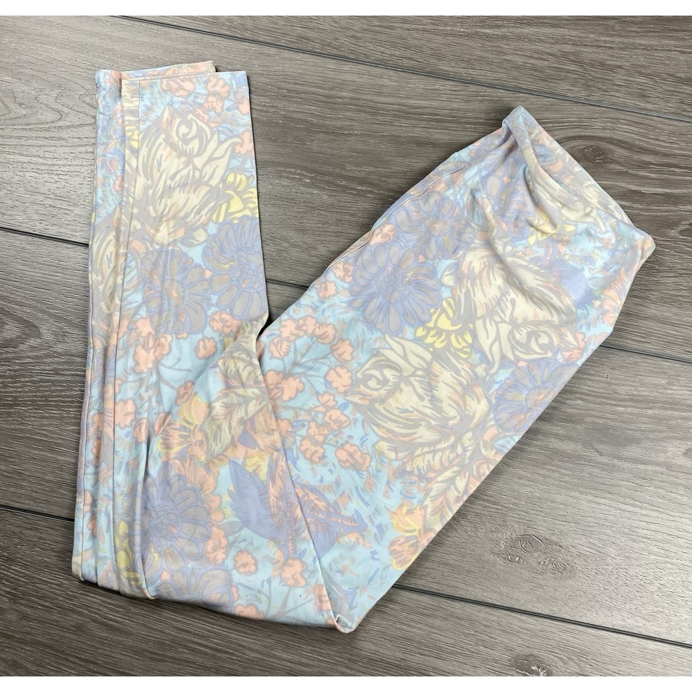 Lularoe Women's Pull On Pastel Floral‎ Pattern Leggings Light Blue Tall & Curvy